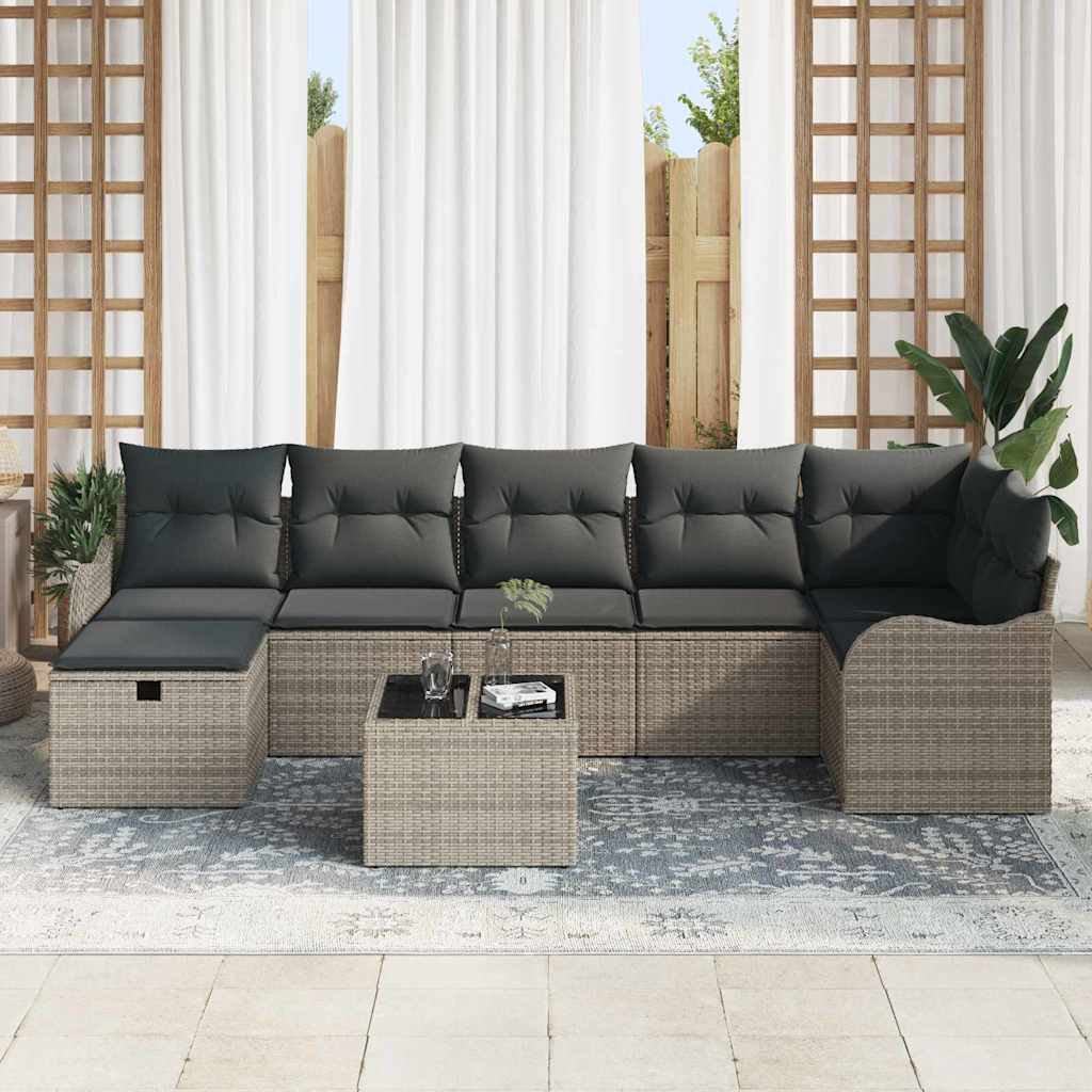 Havesofa Sæt med pude med opbevaring 8 pcs Grå Poly rattan