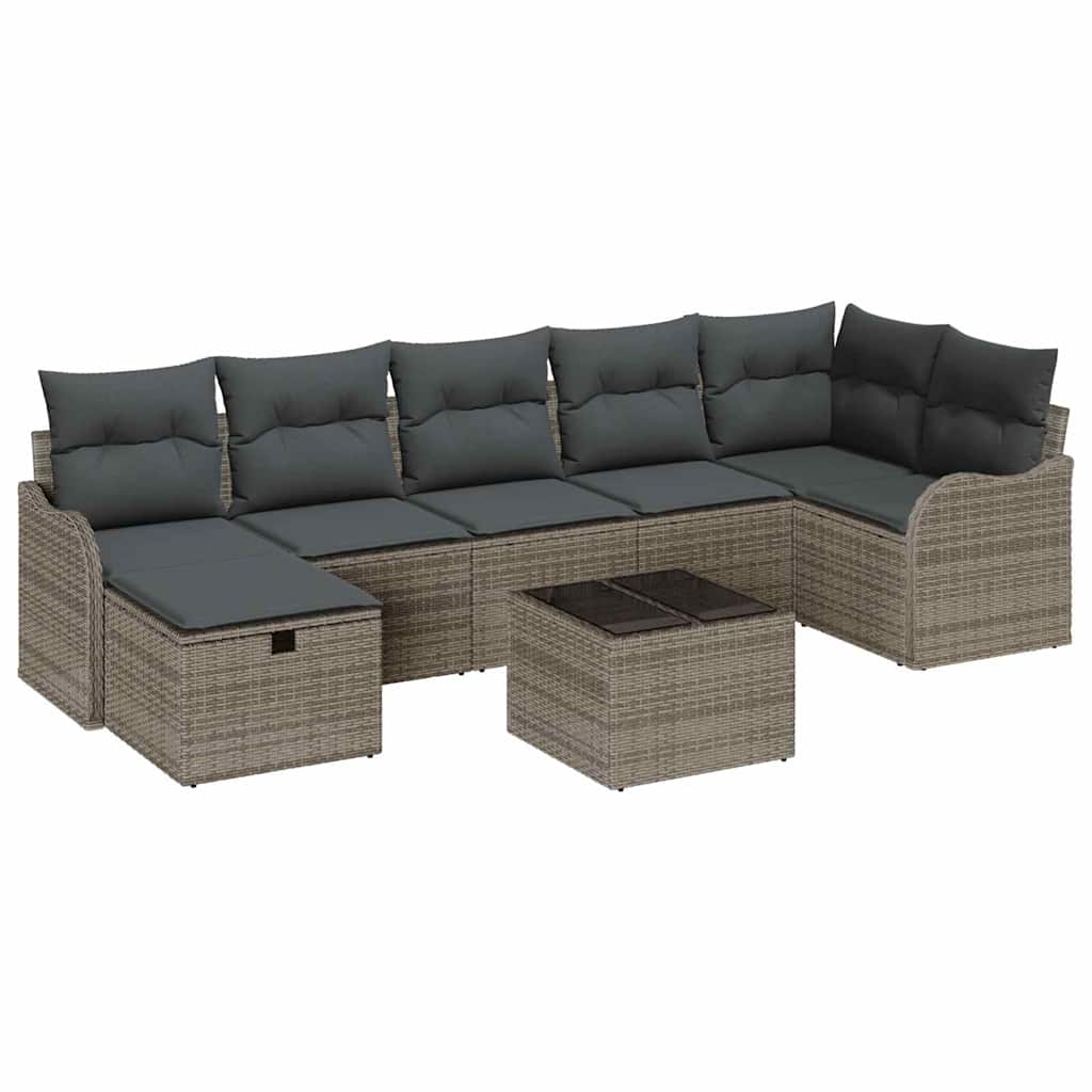 Havesofa Sæt med pude med opbevaring 8 pcs Grå Poly rattan