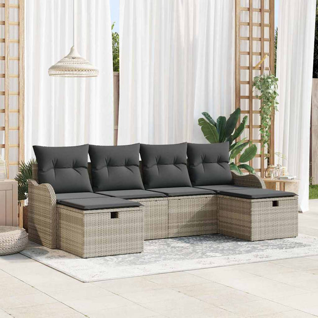 Havesofa Sæt 6 stk. Lysegrå polyrattan