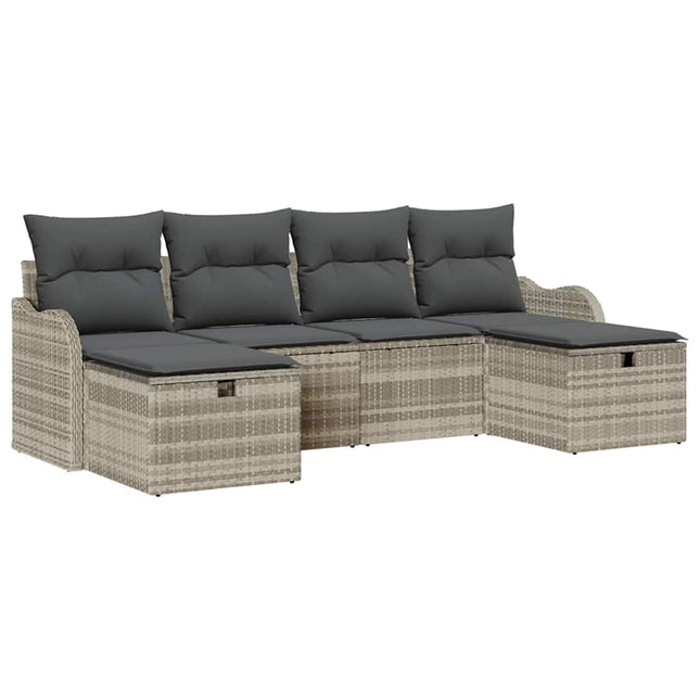 Havesofa Sæt 6 stk. Lysegrå polyrattan