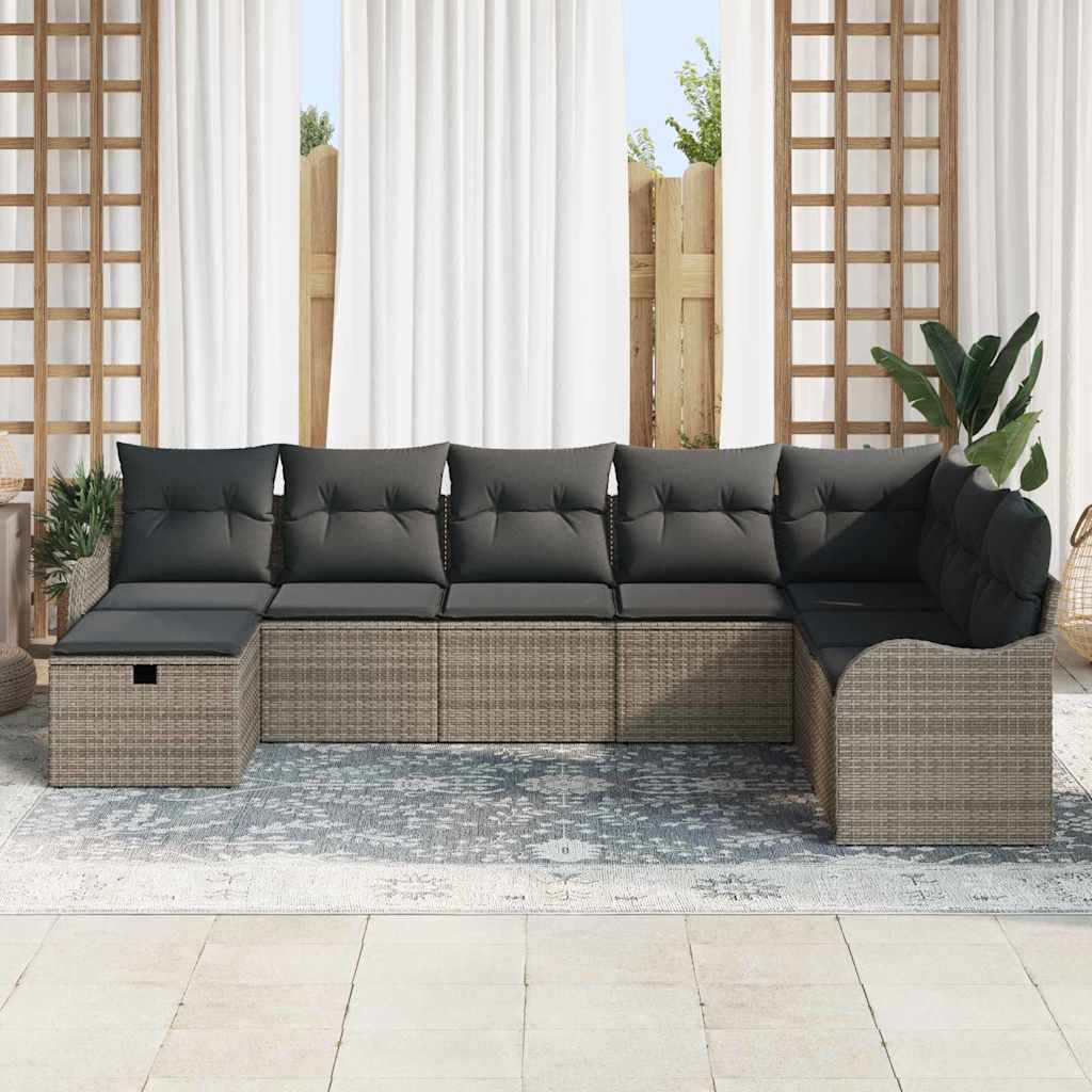 Havesofa Sæt med pude med opbevaring 8 pcs Grå polyrattan