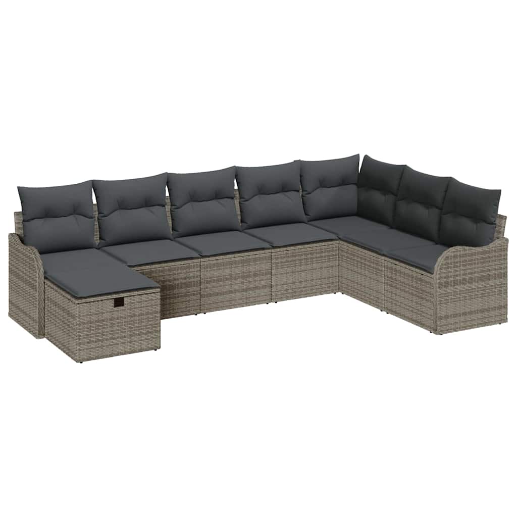 Havesofa Sæt med pude med opbevaring 8 pcs Grå polyrattan