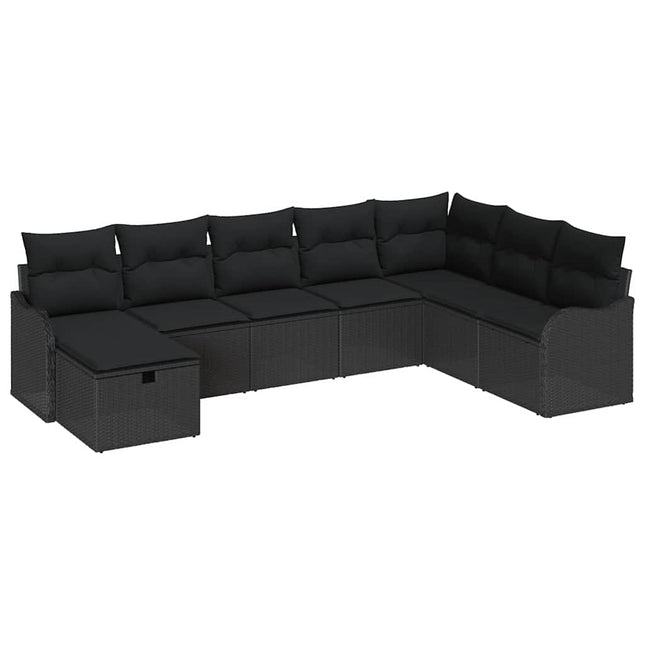 Havesofa Sæt med pude med opbevaring 8 pcs Sort Poly rattan