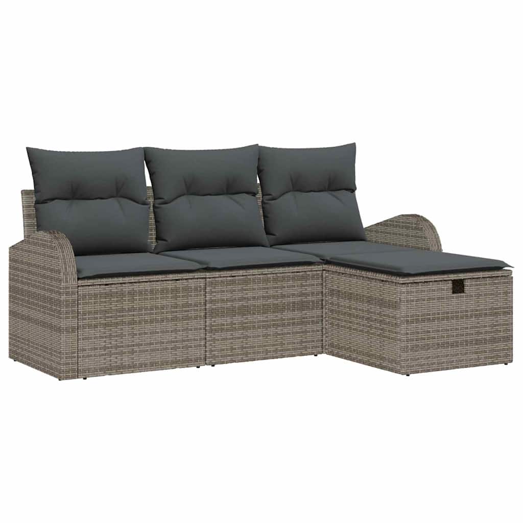 Havesofa Sæt med pude med opbevaring 4 pcs Grå Poly rattan