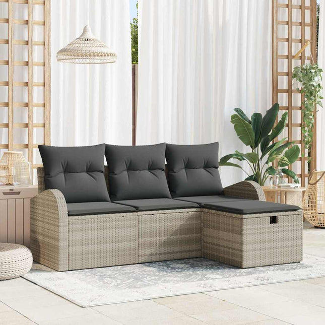 Havesofa Sæt 4 stk. Lysegrå polyrattan