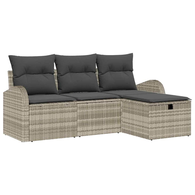 Havesofa Sæt 4 stk. Lysegrå polyrattan