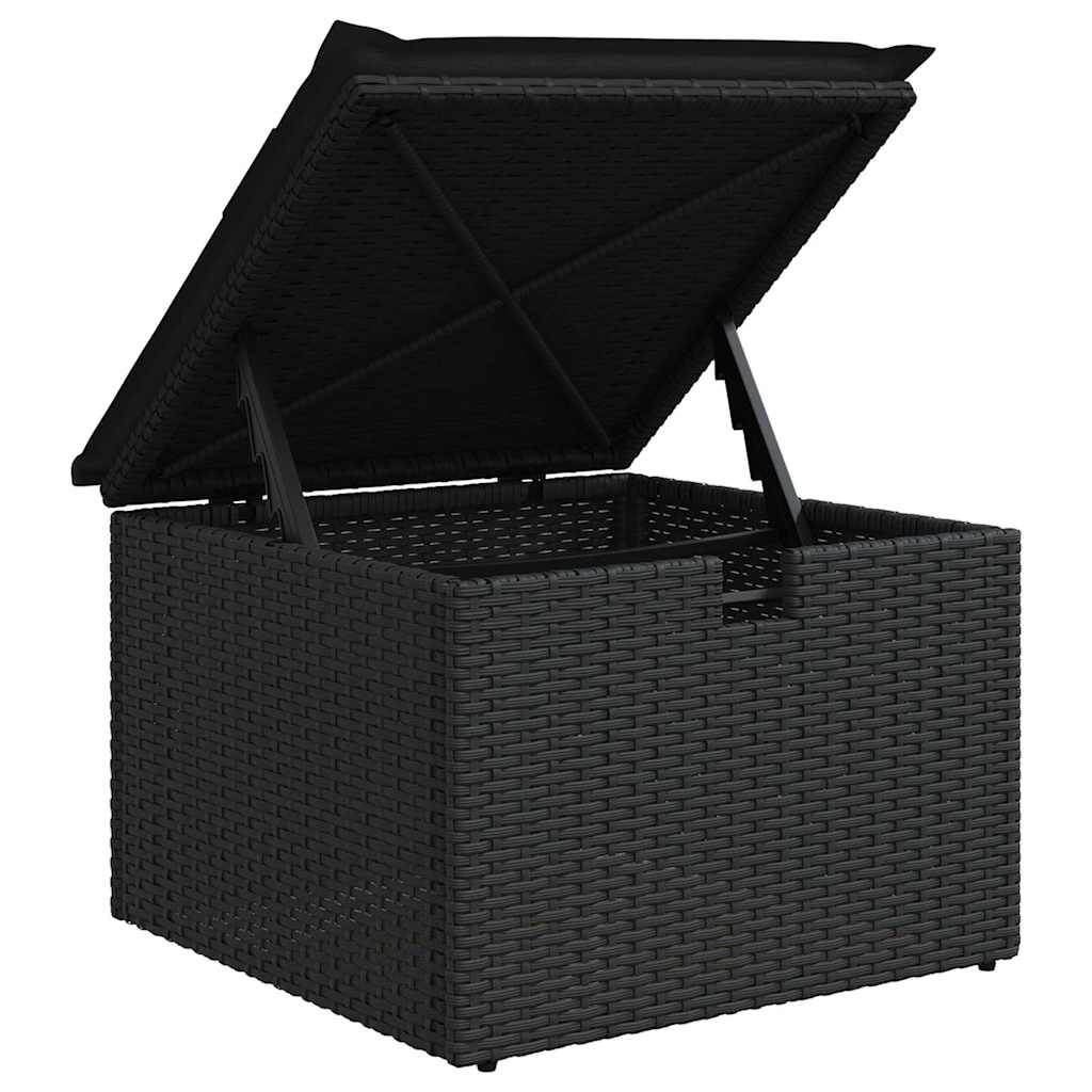 Havesofa Sæt med pude med opbevaring 4 pcs Sort polyrattan