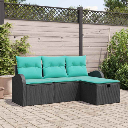 Havesofa Sæt 4 stk. Sort polyrattan