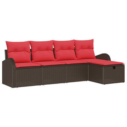 Havesofa Sæt med pude med opbevaring 5 pcs Brun polyrattan