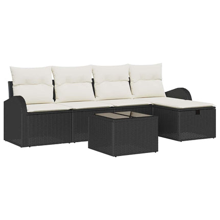 Havesofa Sæt med pude med opbevaring 6 pcs Sort Poly rattan