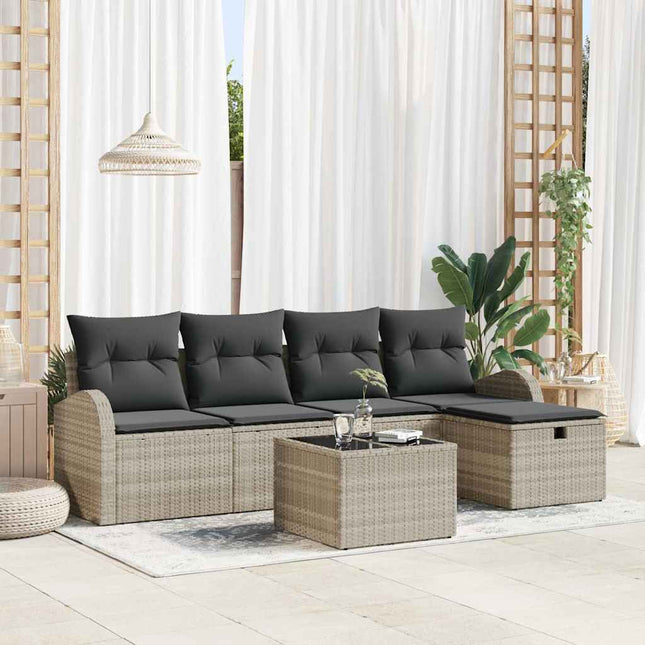 Havesofa Sæt 6 stk. Lysegrå polyrattan