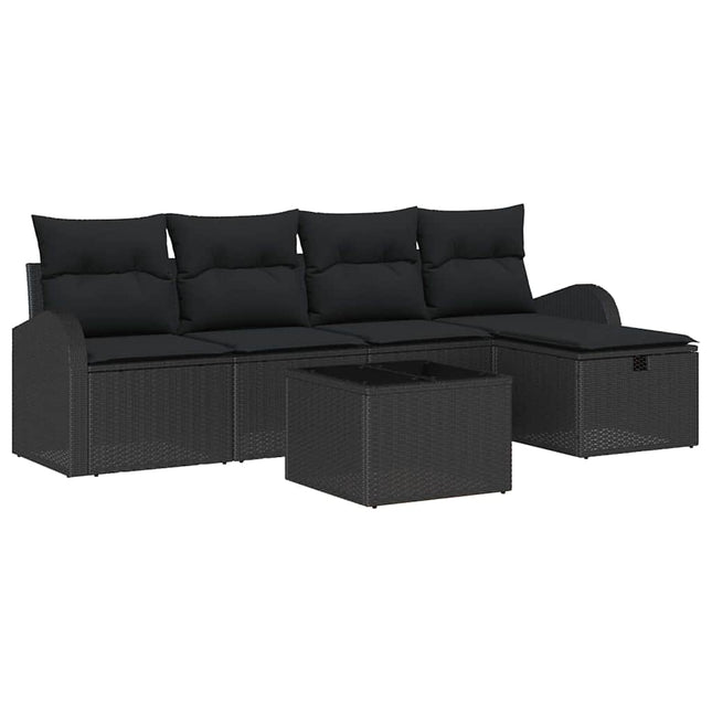 Havesofa Sæt med pude med opbevaring 6 pcs Sort Poly rattan