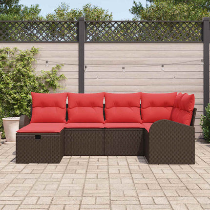Havesofa Sæt med pude med opbevaring 6 pcs Brun polyrattan