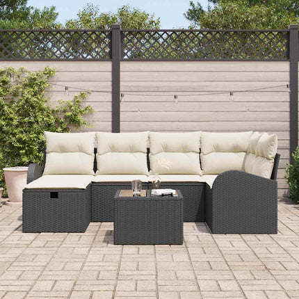 Havesofa Sæt med pude med opbevaring 7 pcs Sort Poly rattan