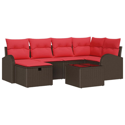 Havesofa Sæt med pude med opbevaring 7 pcs Brun polyrattan