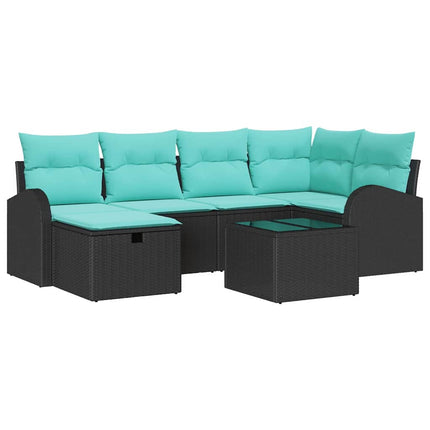 Havesofa Sæt 7 stk. Sort polyrattan