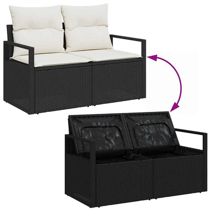 Havesofa Sæt med pude med opbevaring 7 pcs Sort polyrattan