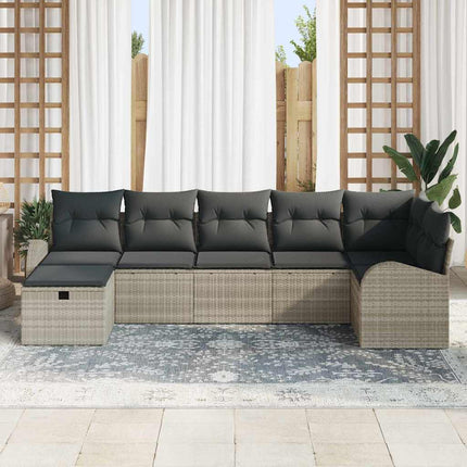 Havesofa Sæt 7 stk. Lysegrå polyrattan