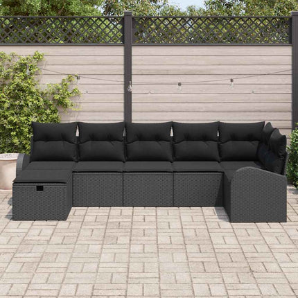 Havesofa Sæt 7 stk. Sort polyrattan