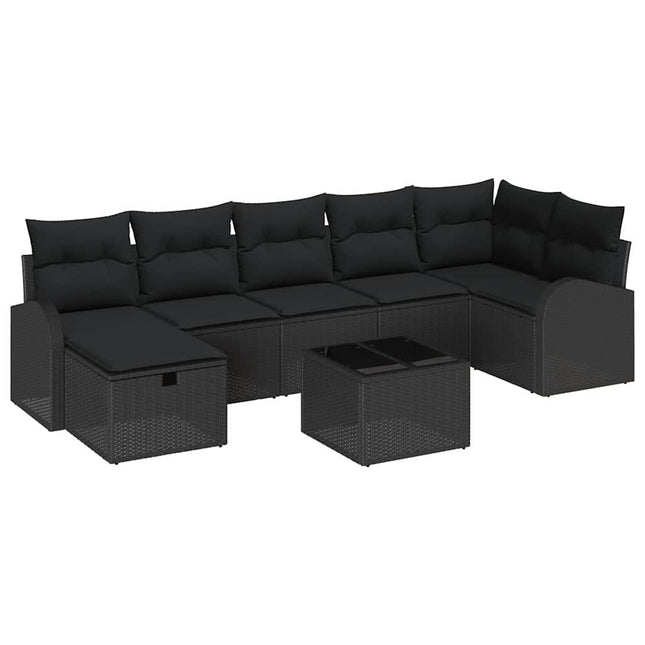 Havesofa Sæt med pude med opbevaring 8 pcs Sort Poly rattan