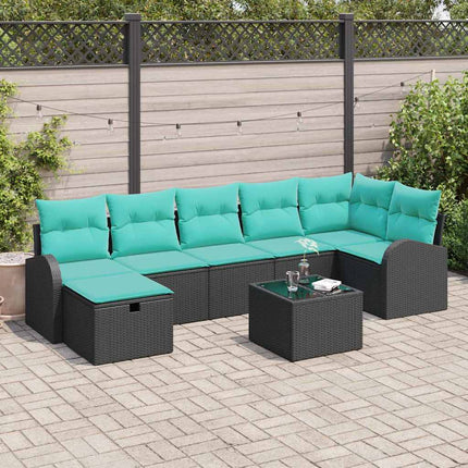 Havesofa Sæt med pude med opbevaring 8 pcs Sort Poly rattan