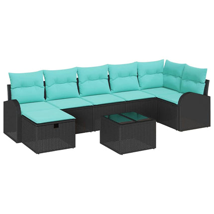 Havesofa Sæt med pude med opbevaring 8 pcs Sort Poly rattan