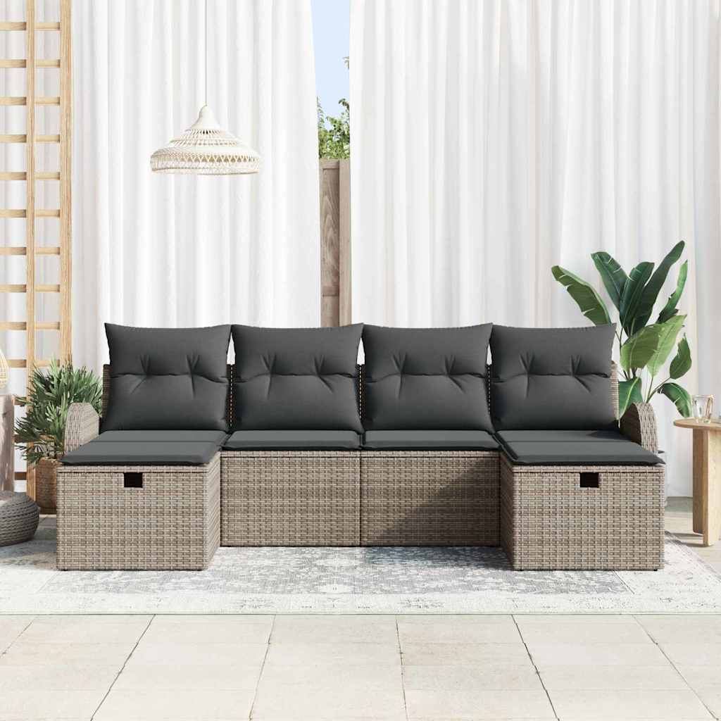 Havesofa Sæt med pude med opbevaring 6 pcs Grå polyrattan