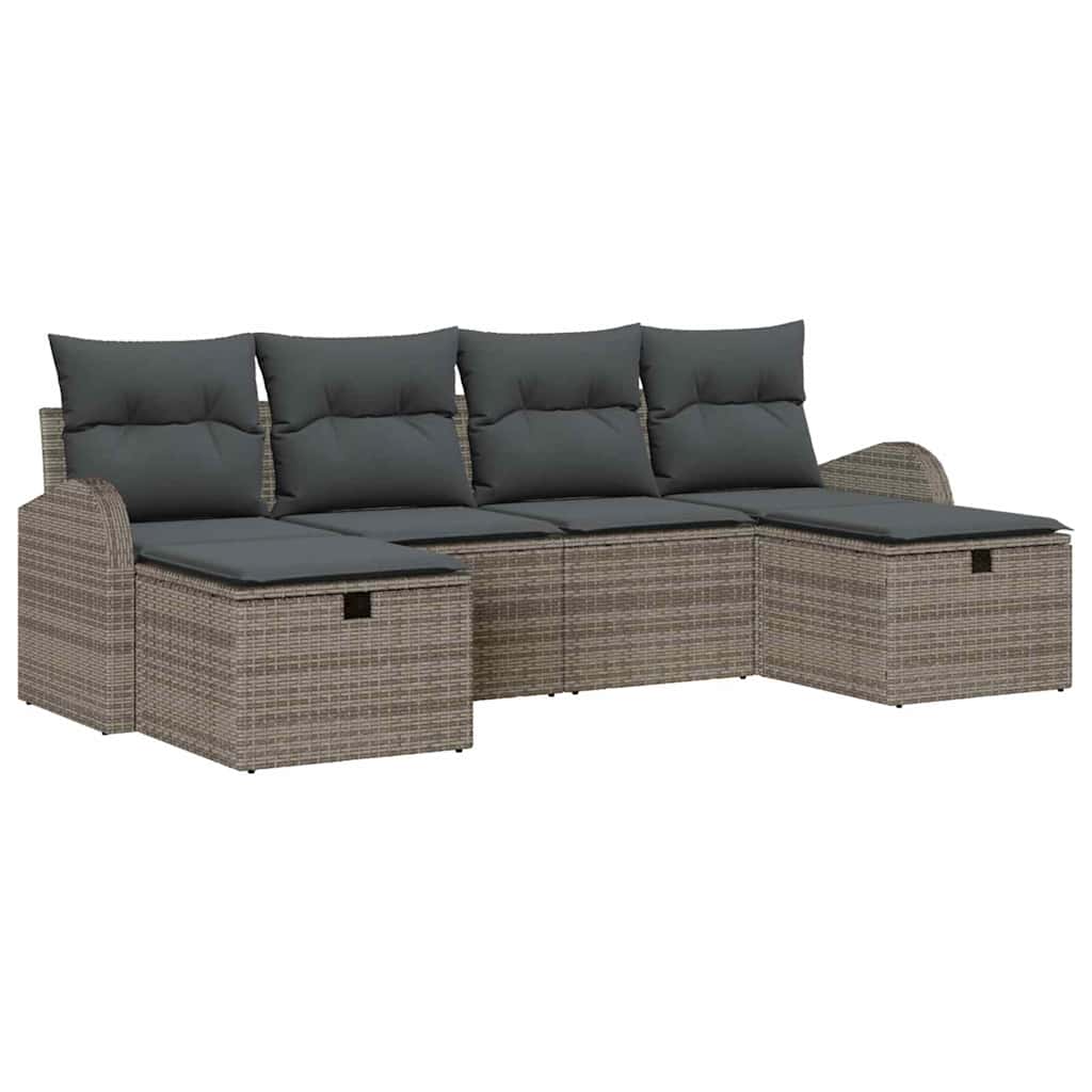 Havesofa Sæt med pude med opbevaring 6 pcs Grå polyrattan