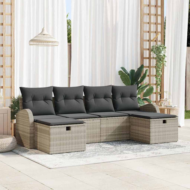 Havesofa Sæt 6 stk. Lysegrå polyrattan