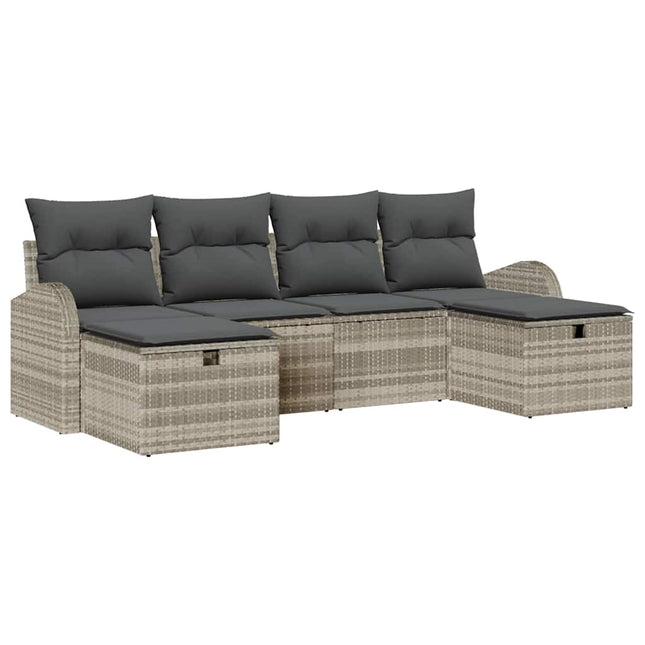Havesofa Sæt 6 stk. Lysegrå polyrattan