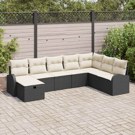 Havesofa Sæt med pude med opbevaring 8 pcs Sort Poly rattan