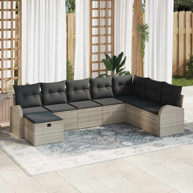 Havesofa Sæt 8 stk. Lysegrå polyrattan