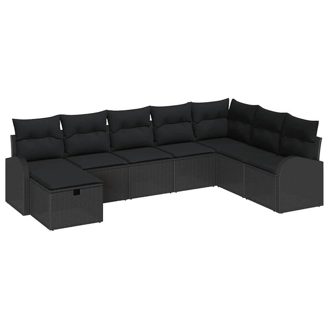 Havesofa Sæt med pude med opbevaring 8 pcs Sort Poly rattan