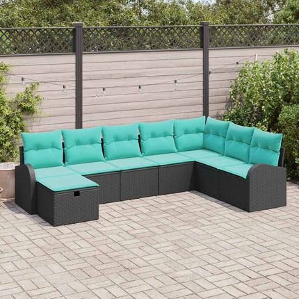 Havesofa Sæt med pude med opbevaring 8 pcs Sort Poly rattan