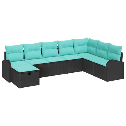 Havesofa Sæt med pude med opbevaring 8 pcs Sort Poly rattan