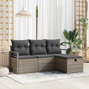 Havesofa Sæt med pude med opbevaring 4 pcs Grå Poly rattan