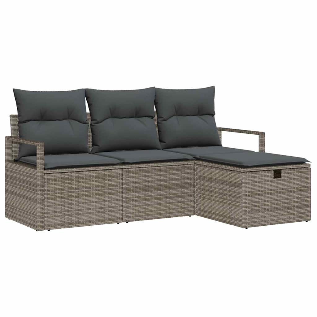 Havesofa Sæt med pude med opbevaring 4 pcs Grå Poly rattan