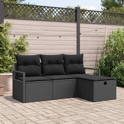 Havesofa Sæt 4 stk. Sort polyrattan