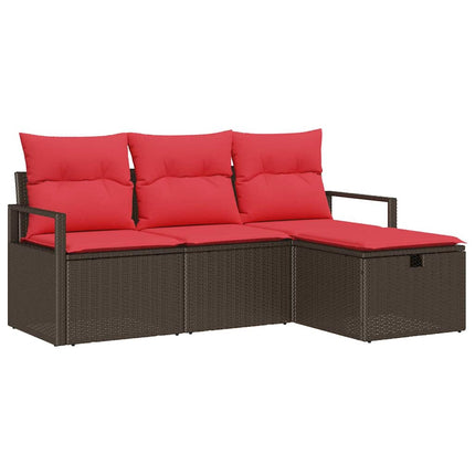 Havesofa Sæt med pude med opbevaring 4 pcs Brun polyrattan