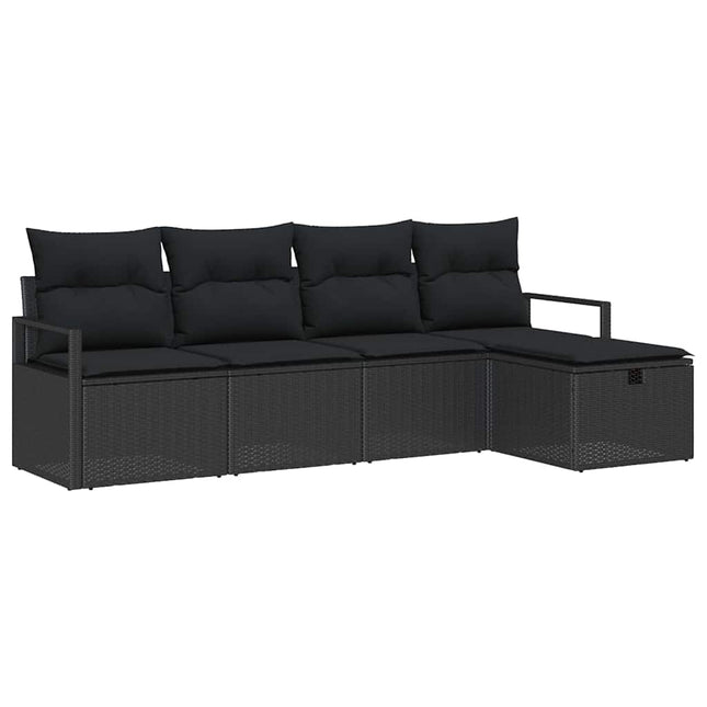 Havesofa Sæt med pude med opbevaring 5 pcs Sort Poly rattan