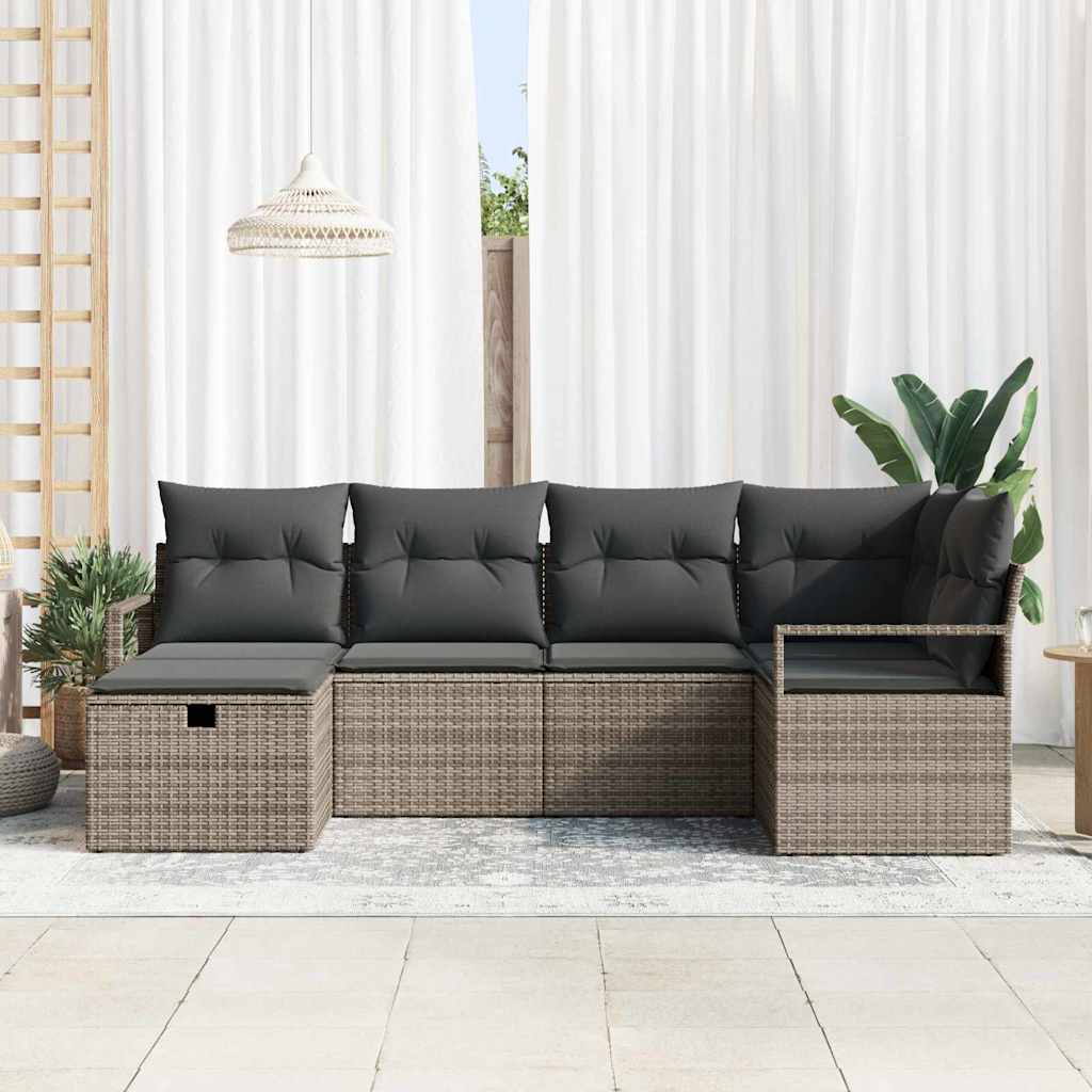 Havesofa Sæt med pude med opbevaring 6 pcs Grå Poly rattan