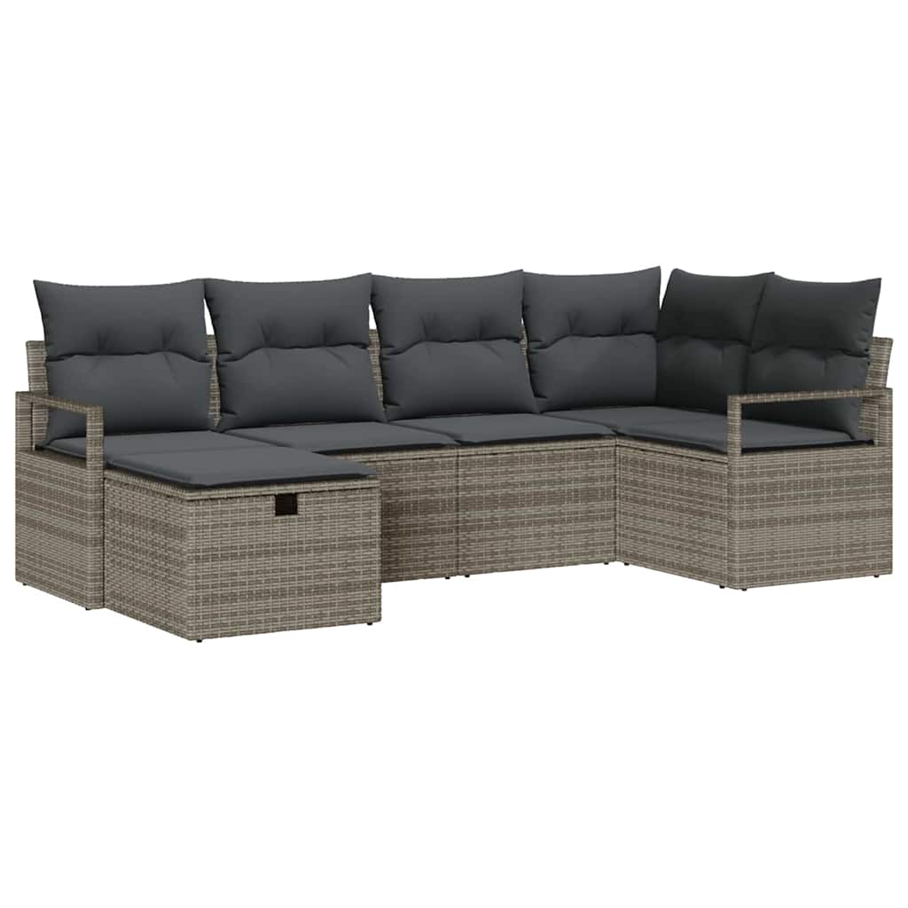 Havesofa Sæt med pude med opbevaring 6 pcs Grå Poly rattan