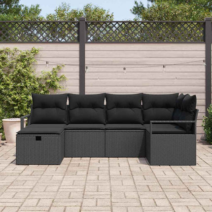 Havesofa Sæt med pude med opbevaring 6 pcs Sort polyrattan