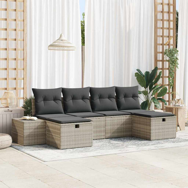 Havesofa Sæt 6 stk. Lysegrå polyrattan