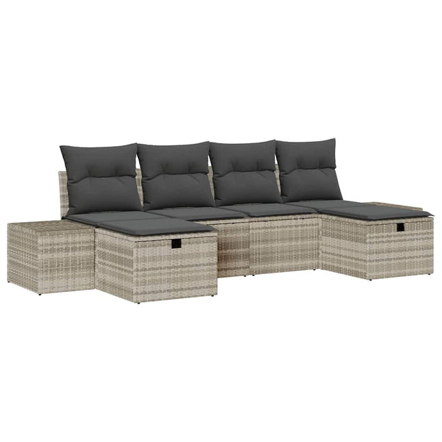 Havesofa Sæt 6 stk. Lysegrå polyrattan