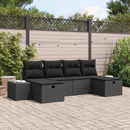Havesofa Sæt 6 stk. Sort polyrattan