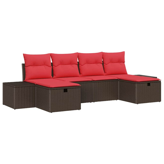 Havesofa Sæt 6 stk. Brun polyrattan