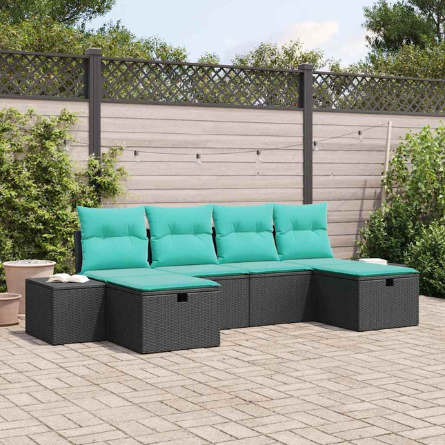 Havesofa Sæt 6 stk. Sort polyrattan