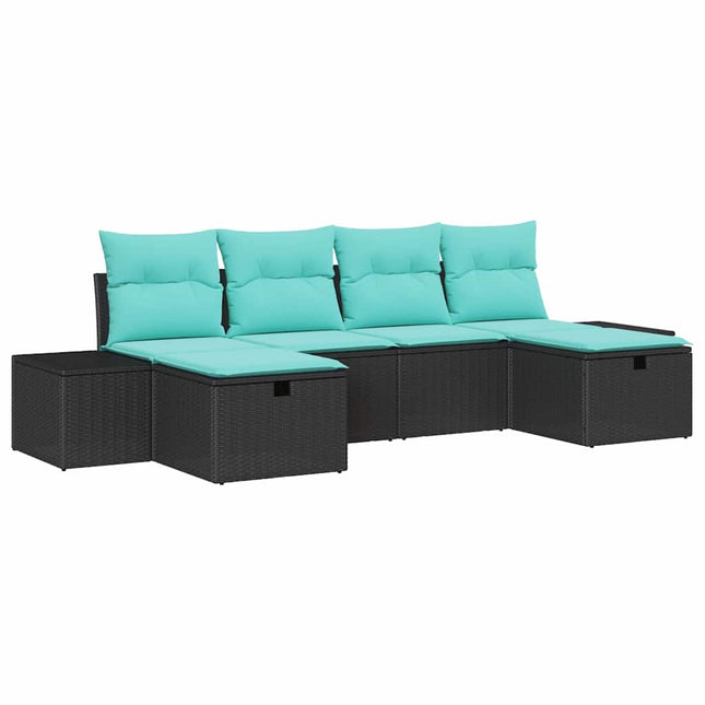 Havesofa Sæt 6 stk. Sort polyrattan