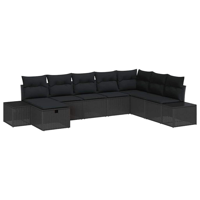 Havesofa Sæt med pude 8 pcs Sort Poly rattan